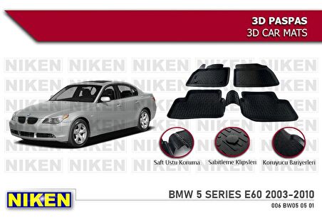Bmw 5 Serisi E60 Havuzlu 3D Paspas Niken Siyah 2003-2010 Arası