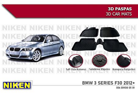 Bmw 3 Serisi F30 Havuzlu 3D Paspas Niken Siyah 2012-2018 Arası