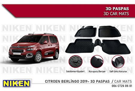 Citroen Berlingo Havuzlu 3D Paspas Niken Siyah 2019 Sonrası