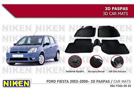 Ford Fiesta Havuzlu 3D Paspas Niken Siyah 2002-2008 Arası