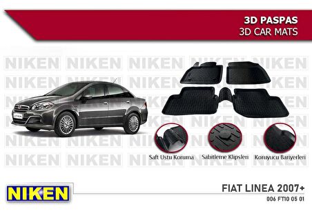 Fiat Linea Havuzlu 3D Paspas Niken Siyah 2007+ Sonrası