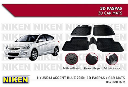 Hyundai Accent Blue Havuzlu 3D Paspas Niken Siyah 2010-Sonrası