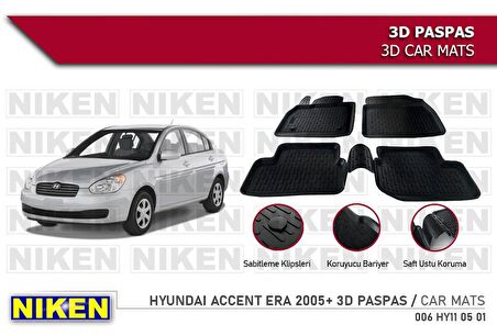 Hyundai Accent Era Havuzlu 3D Paspas Niken Siyah 2005-Sonrası