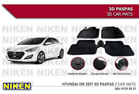 Hyundai i30 Havuzlu 3D Paspas Niken Siyah 2017+ Sonrası