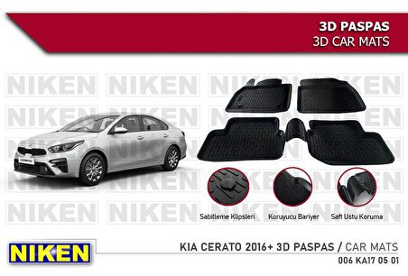 Kia Cerato Havuzlu 3D Paspas Niken Siyah 2016+ Sonrası