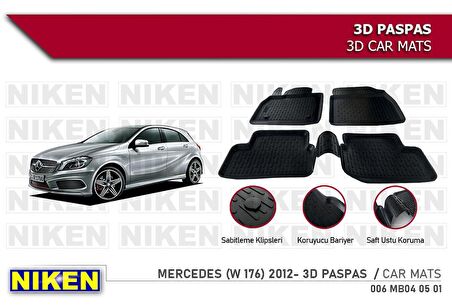 Mercedes A serisi w176 Havuzlu 3D Paspas Niken Siyah 2012+ Sonrası