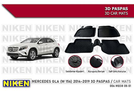 Mercedes Gla (w156) Havuzlu 3D Paspas Niken Siyah 2014-2019 Arası