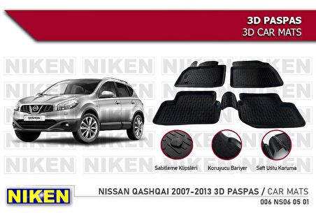 Nissan Qashqai Havuzlu 3D Paspas Niken Siyah 2007-2013 Arası