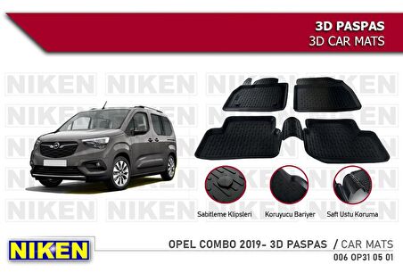 Opel Combo Havuzlu 3D Paspas Niken Siyah 2019+ Sonrası