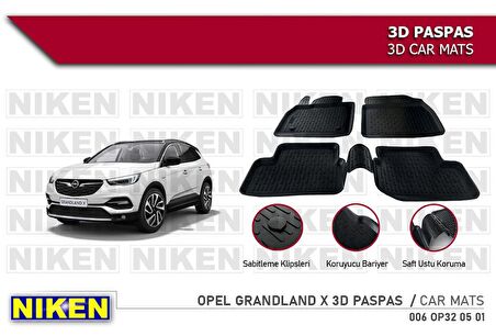 Opel Grandland X Havuzlu 3D Paspas Niken Siyah 2017+ Sonrası