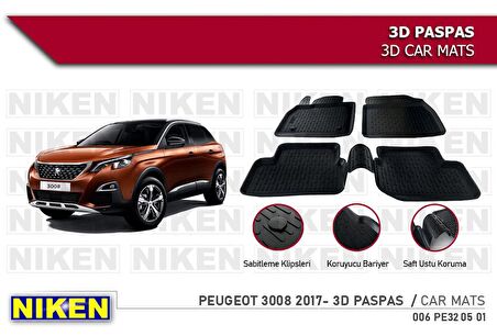 Peugeot 3008 Havuzlu 3D Paspas Niken Siyah 2016+ Sonrası