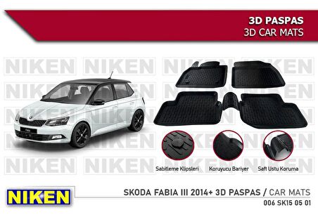 Skoda Fabia 3 Havuzlu 3D Paspas Niken Siyah 2014+ Sonrası