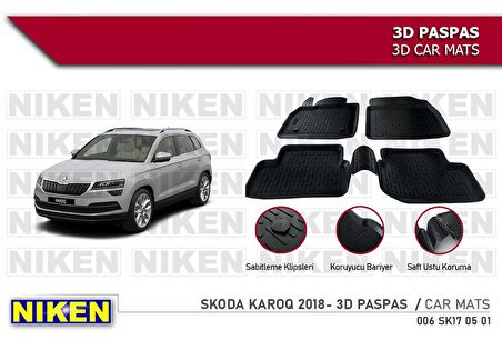 Skoda Karoq Havuzlu 3D Paspas Niken Siyah 2018+ Sonrası