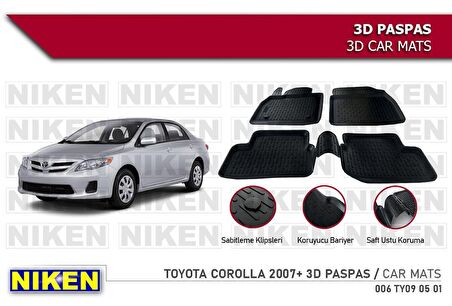 Toyota Corolla Havuzlu 3D Paspas Niken Siyah 2007-2012 Arası