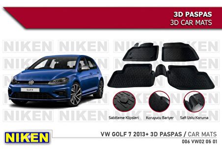 Volkswagen Golf 7 Havuzlu 3D Paspas Niken Siyah 2013+ Sonrası