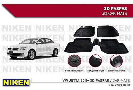 Volkswagen Jetta Havuzlu 3D Paspas Niken Siyah 2011+ Sonrası