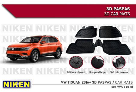 Volkswagen Tiguan Havuzlu 3D Paspas Niken Siyah 2016+ Sonrası