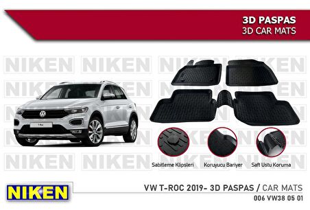 Volkswagen T-Roc Havuzlu 3D Paspas Niken Siyah 2018+ Sonrası