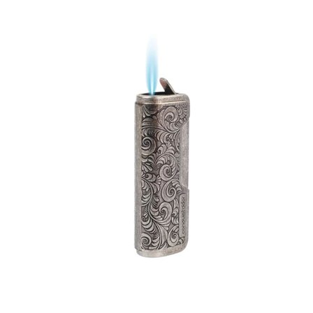 Conquistador 1li Torch İşlemeli Antik Gümüş Metal Puro Çakmağı 8008CT