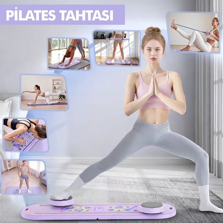 Missidea Pilates ve Fitness Tahtası Mor Direnç Bantlı Katlanabilir Ev Egzersiz Aleti
