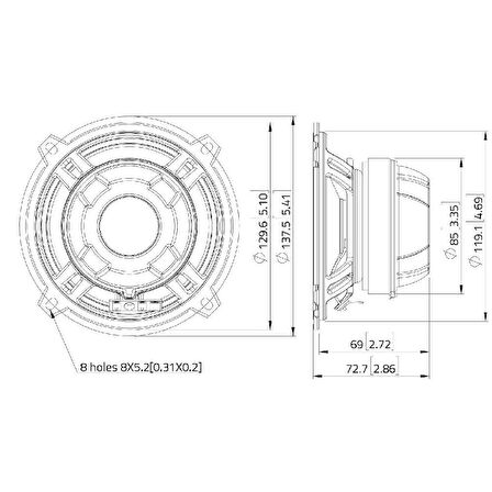 Lavoce CSF051.21 8OHM 5" Coaxial Çıplak Hoparlör