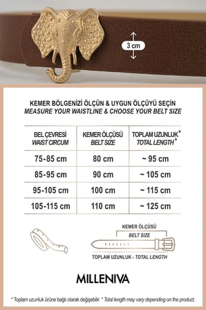 Fil Gold Tokalı Kahverengi Kadın Kemer 3 cm