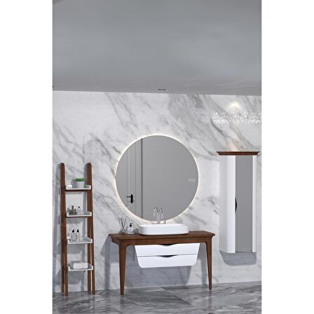 BREZZA 130 CM MASİF TEZGAH BEYAZ LAVABOLU BANYO DOLABI - RAF VE BOY DOLAP MODÜL DAHİL
