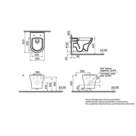 Vitra Zentrum Smoothflush Asma Klozet Beyaz