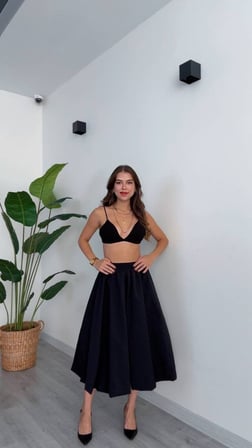 Siyah Yüksek Bel Midi Etek - Siyah