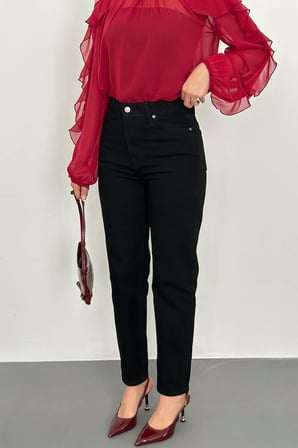 Siyah Boru Paça Jeans Pantolon