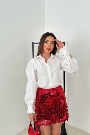 Kırmızı Pullu Kısa Etek