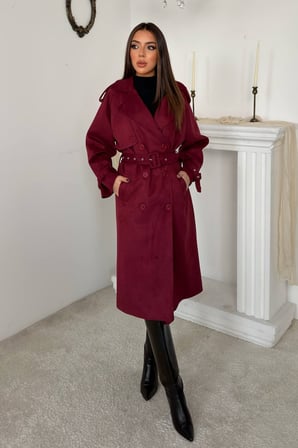 Bordo Reglan Kollu Süet Trençkot
