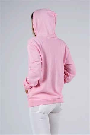 Pembe Kapüşonlu Kanguru Cepli Şardonlu Sweatshirt