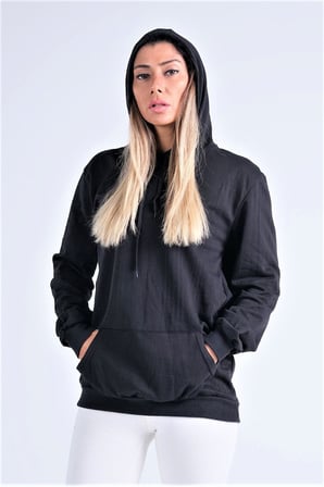 Siyah Kapüşonlu Kanguru Cepli Şardonlu Sweatshirt