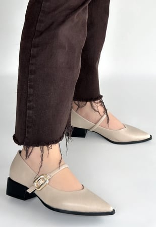 Modanı Seç Stiletto Ayakkabı Bej Cilt Kemerli 3 cm Topuklu Kadın Ayakkabı