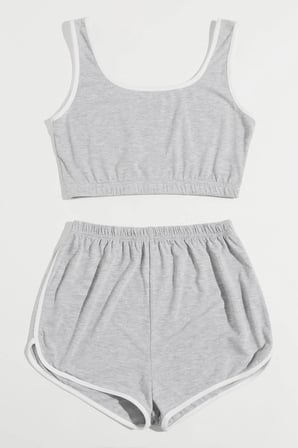 Kadın Gri Askılı Crop Top ve Şortlu Gecelik Takım