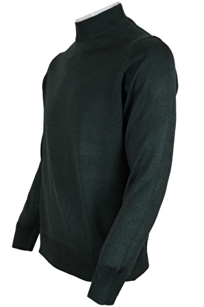 Erkek Yeşil Kazak Yarım Balıkçı Yünlü Klasik Normal Kesim RAR00793 Yeşil-M