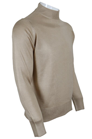 Erkek Krem Rengi Kazak Yarım Balıkçı Yünlü Klasik Normal Kesim RAR00794 Krem-L