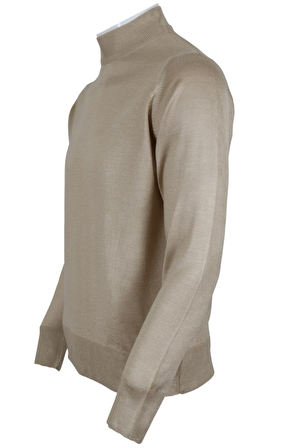 Erkek Krem Rengi Kazak Yarım Balıkçı Yünlü Klasik Normal Kesim RAR00794 Krem-L