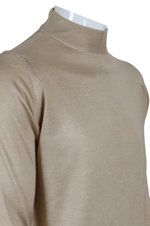 Erkek Krem Rengi Kazak Yarım Balıkçı Yünlü Klasik Normal Kesim RAR00794 Krem-L