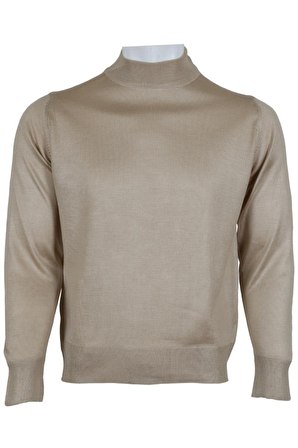 Erkek Krem Rengi Kazak Yarım Balıkçı Yünlü Klasik Normal Kesim RAR00794 Krem-4XL