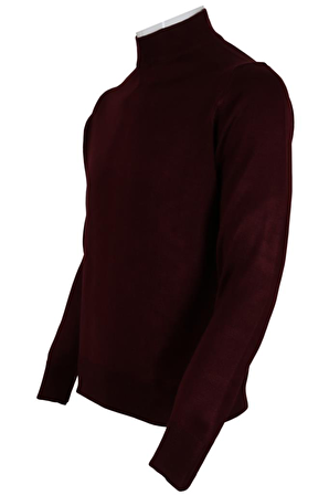 Erkek Bordo Kazak Yarım Balıkçı Yünlü Klasik Normal Kesim RAR00795 Bordo-L