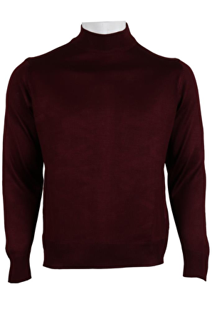 Erkek Bordo Kazak Yarım Balıkçı Yünlü Klasik Normal Kesim RAR00795 Bordo-2XL