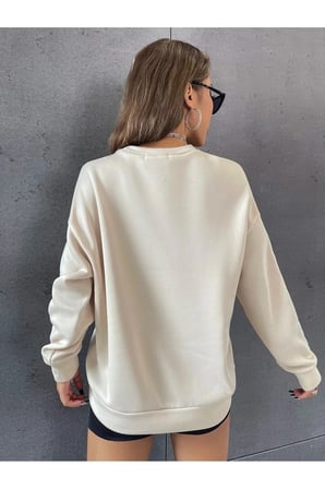 Unisex Papatya Kelebek Baskılı Tasarım Oversize Bisiklet Yaka Sweatshirt