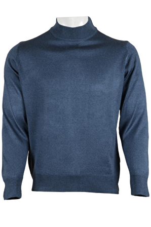 Erkek Mavi Kazak Yarım Balıkçı Yünlü Klasik Normal Kesim RAR00797 Mavi-4XL