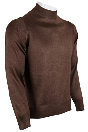 Erkek Kahverengi Kazak Yarım Balıkçı Yünlü Klasik Normal Kesim RAR00799 Kahverengi-2XL
