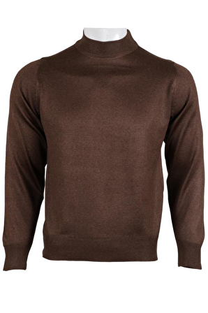 Erkek Kahverengi Kazak Yarım Balıkçı Yünlü Klasik Normal Kesim RAR00799 Kahverengi-3XL