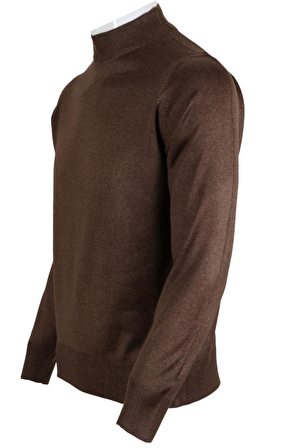 Erkek Kahverengi Kazak Yarım Balıkçı Yünlü Klasik Normal Kesim RAR00799 Kahverengi-3XL