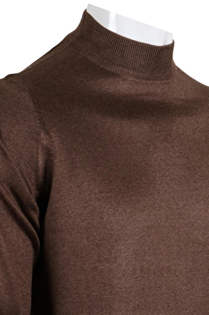 Erkek Kahverengi Kazak Yarım Balıkçı Yünlü Klasik Normal Kesim RAR00799 Kahverengi-3XL