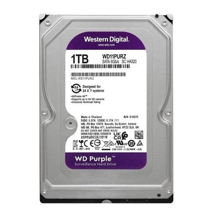 1 TB WD 3.5" Purple SATA3 5400RPM 64MB 7/24 WD11PURZ Güvenlik 3 Yıl Dist Garanti
